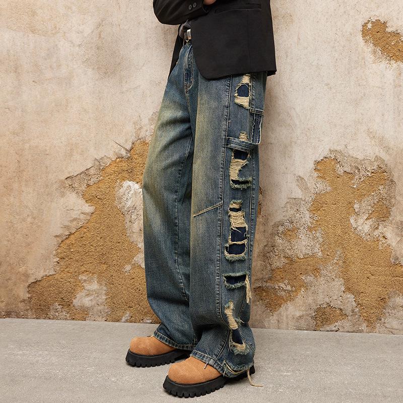 

Мужские модные рваные джинсы клеш премиум-класса в стиле панк - Коллекция Осень/Зима XL синий