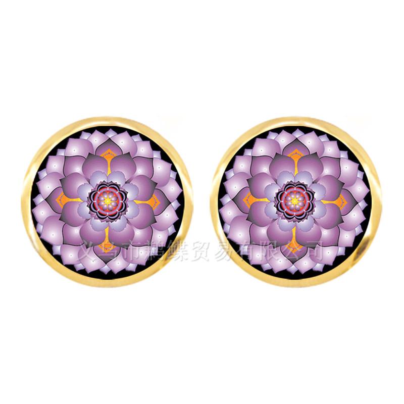 Enamel Mandala Lotus Earrings Henna Yoga Jewelry Stud Earrings For Women Charm Art Picture OM Symbol Buddhism Zen Glass Jewelry