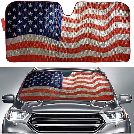 Big Hippo Sun Shade, Windshield Sun Shade American Flag Sunshades Keep Vehicle Cool Protect Your Car From Sun Heat & Glare Best UV Ray Visor