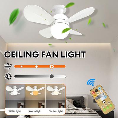 50W Ceiling Fan Lights E27 Base LED Lamp with Fan Home Smart Silent Ceiling Fan Lamp for Bedroom Living Room