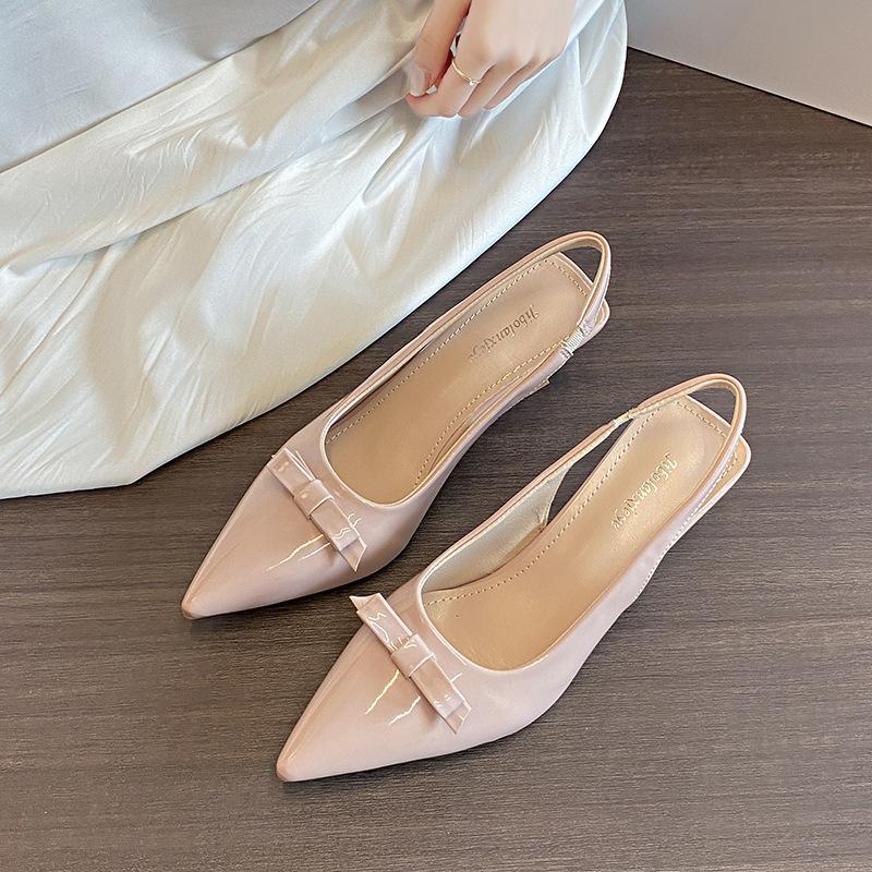 

Весна 2025 новая модная темпераментная обувь лодочки с острым носом и бантом на высоком каблуке женские сандалии с эластичной лентой и пустой носовой частью 40 розовый