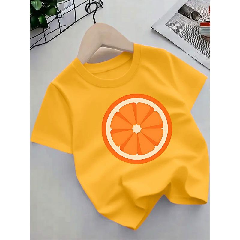 European sizes Children's T-Shirt Summer New Cartoon Orange Pattern Short Sleeve - Cute Fashion Kids Clothing