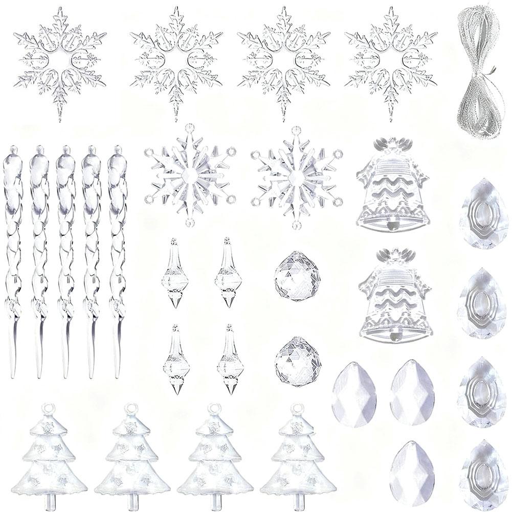 

Набор акриловых рождественских украшений Снежинка Сосулька Колокольчик Дизайн елки Подвесные украшения для рождественской елки Окна Праздничная вечеринка прозрачный
