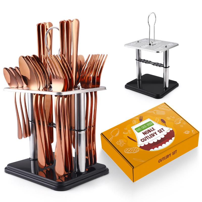 24 Stück Edelstahl Besteck Hammermuster Keramikgriff Messer Gabel Löffel Set Besteckset Reisebesteckset Tafelbesteckset