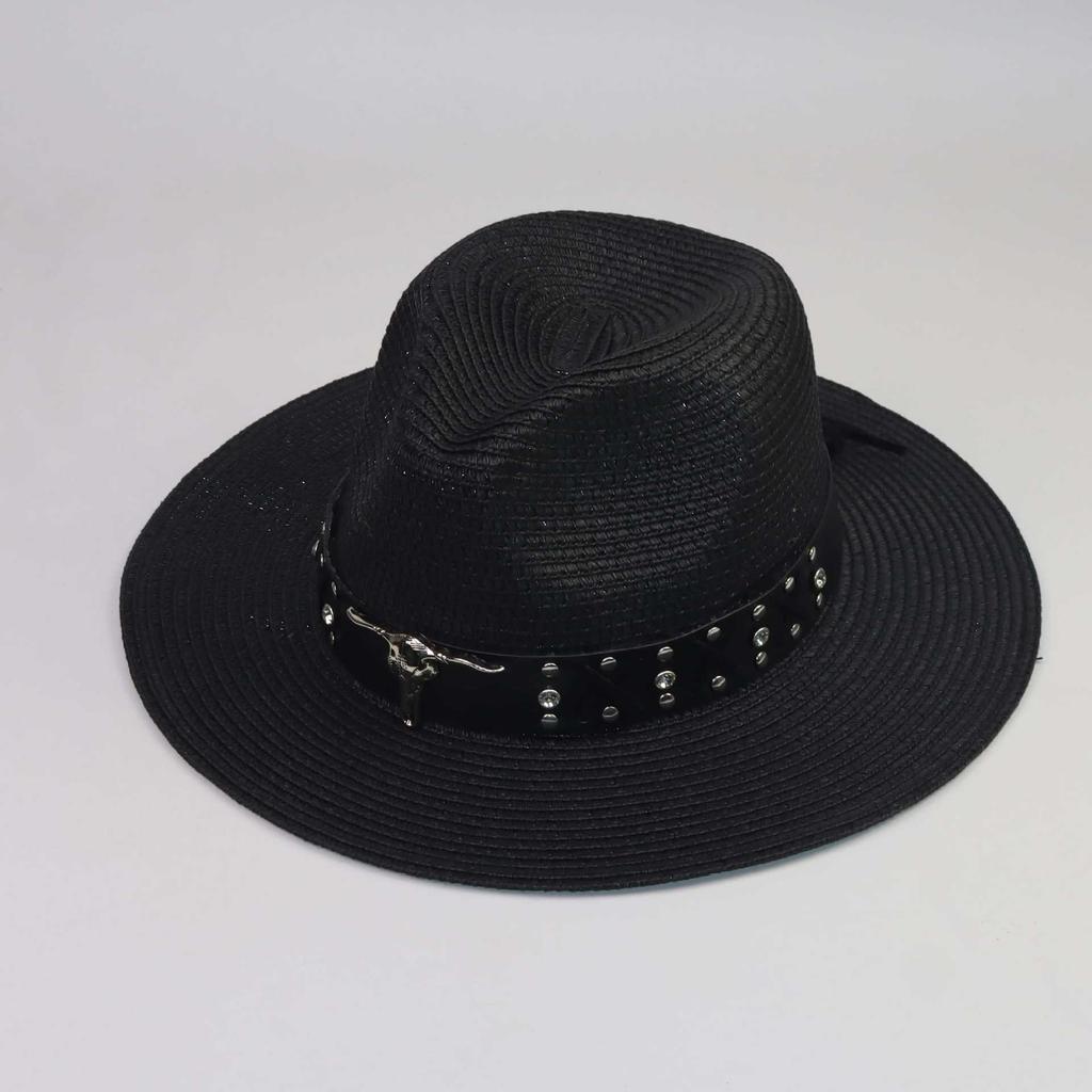 New cowboy top hat Panama British straw sunscreen visor men's and women's belt papyrus beach hat