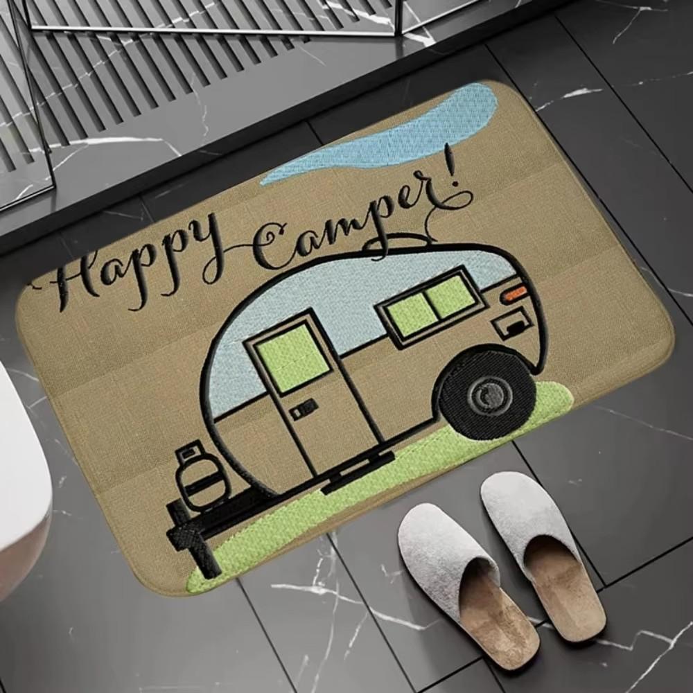 Joyful Camping Car Design Door Mat Cartoon Style NonSlip Entrance Rug for Living Room Bedroom Nursery Garden Balcony Sunroom