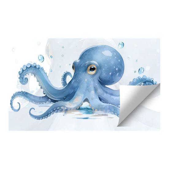 

Большой Синий Осьминог Наклейка на Стену Морское Животное Наклейка на Стену Снимается и Наклеивается Арт-Фреска для Ванной Кухни Гостиной Летний Декор Стен A