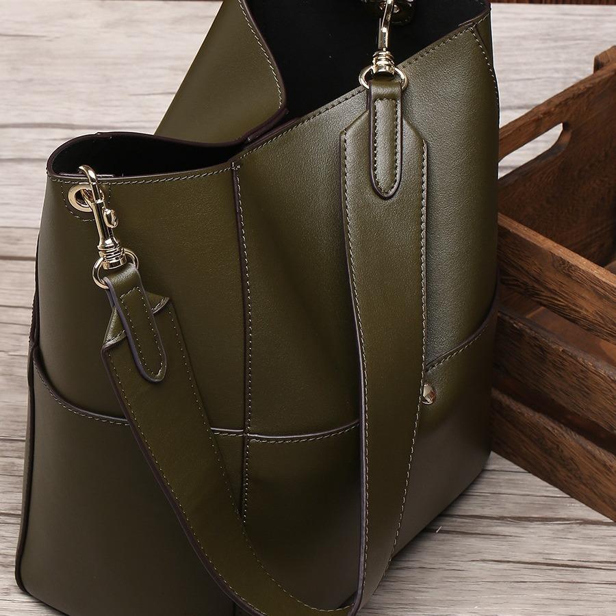 New Women's Bag Leather Cowhide Bucket Bag Shoulder Portable Shopping Trend Bag
