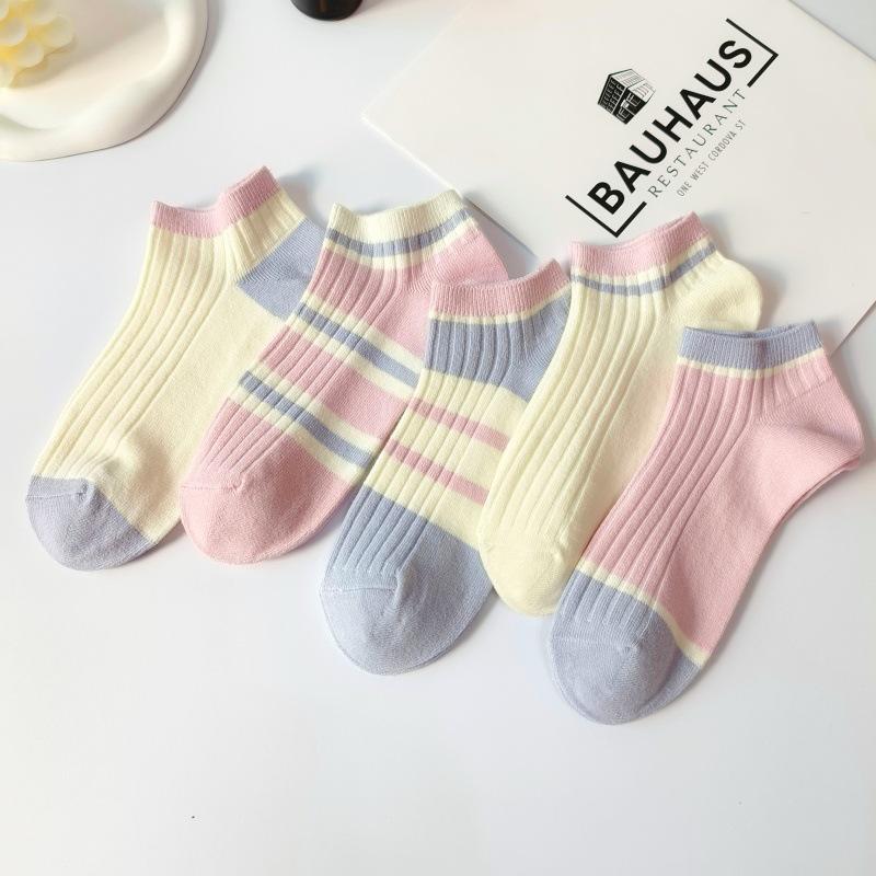 Women's Candy Color Double Needle Cotton Socks – Summer Non-Slip, Breathable, Sweat-Absorbent, Low-Cut Korean Style.
