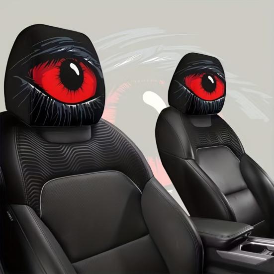 2 Pcs Red Demon Eye Headrest Covers Car Pillow Cases Washable Breathable Decor