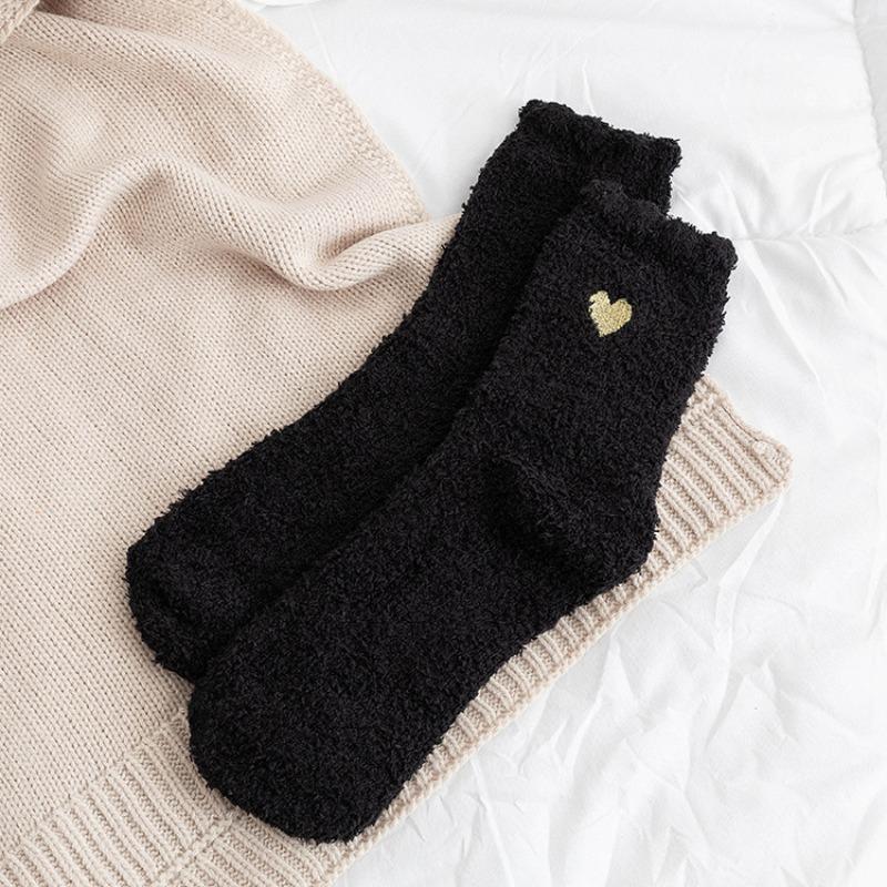 Autumn and winter coral fleece socks women's thickened floor socks love embroidery sleep socks warm home sleeping confinement