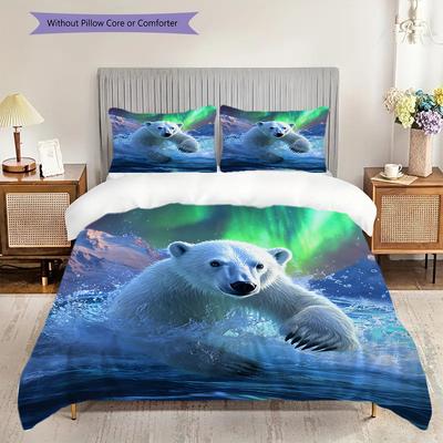 Polar Bear Pattern Bedding Quilt Set Quilt Cover Pillowcase Home Decoration Birthday Gift (1 * Duvet Cover + 2 * Pillowcase, Without Core)
