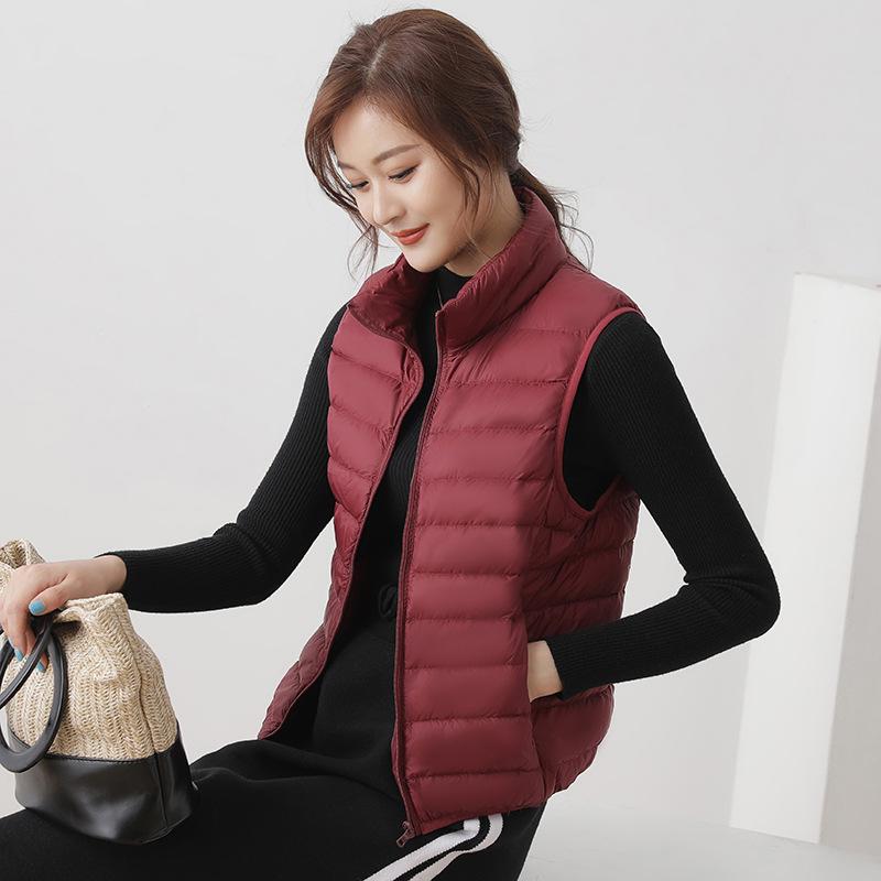 Women's Ultra-Lightweight White Duck Down Vest - Thin Style with Stand Collar