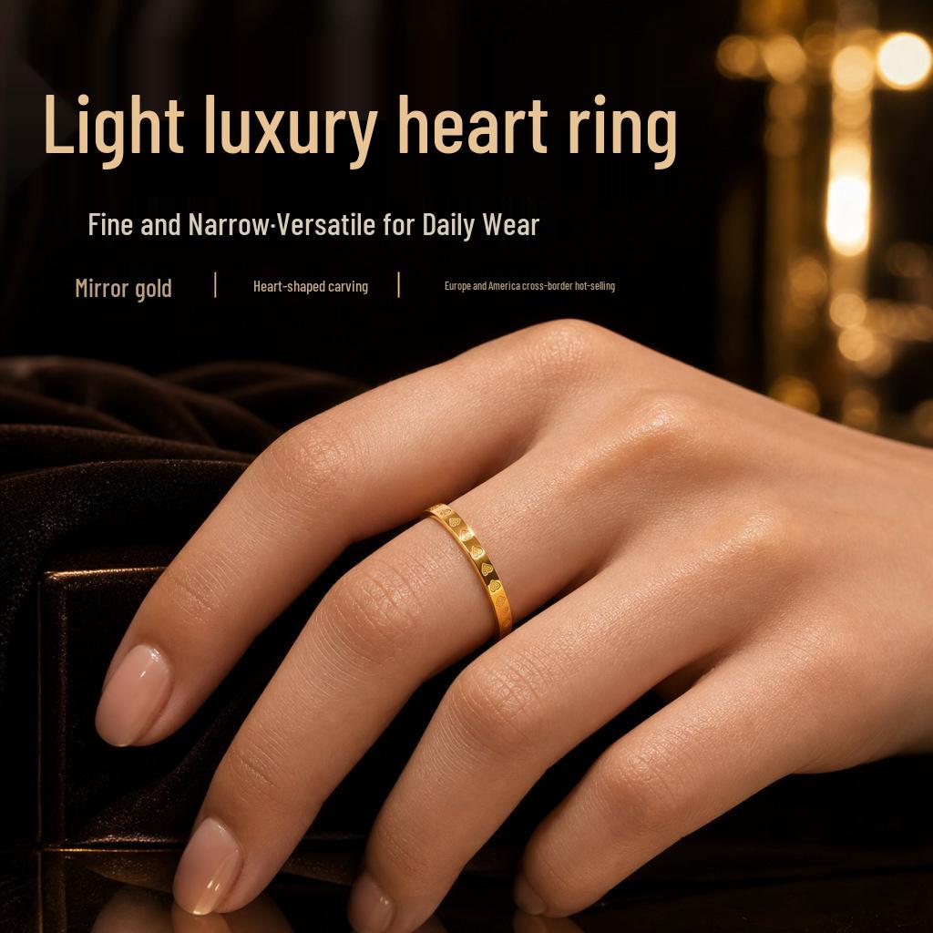 Elegant Full Circle Heart Ring: Fade-Resistant Gold Vacuum-Plated Titanium Steel, Korean Style Couple Ring, Women's Jewelry.