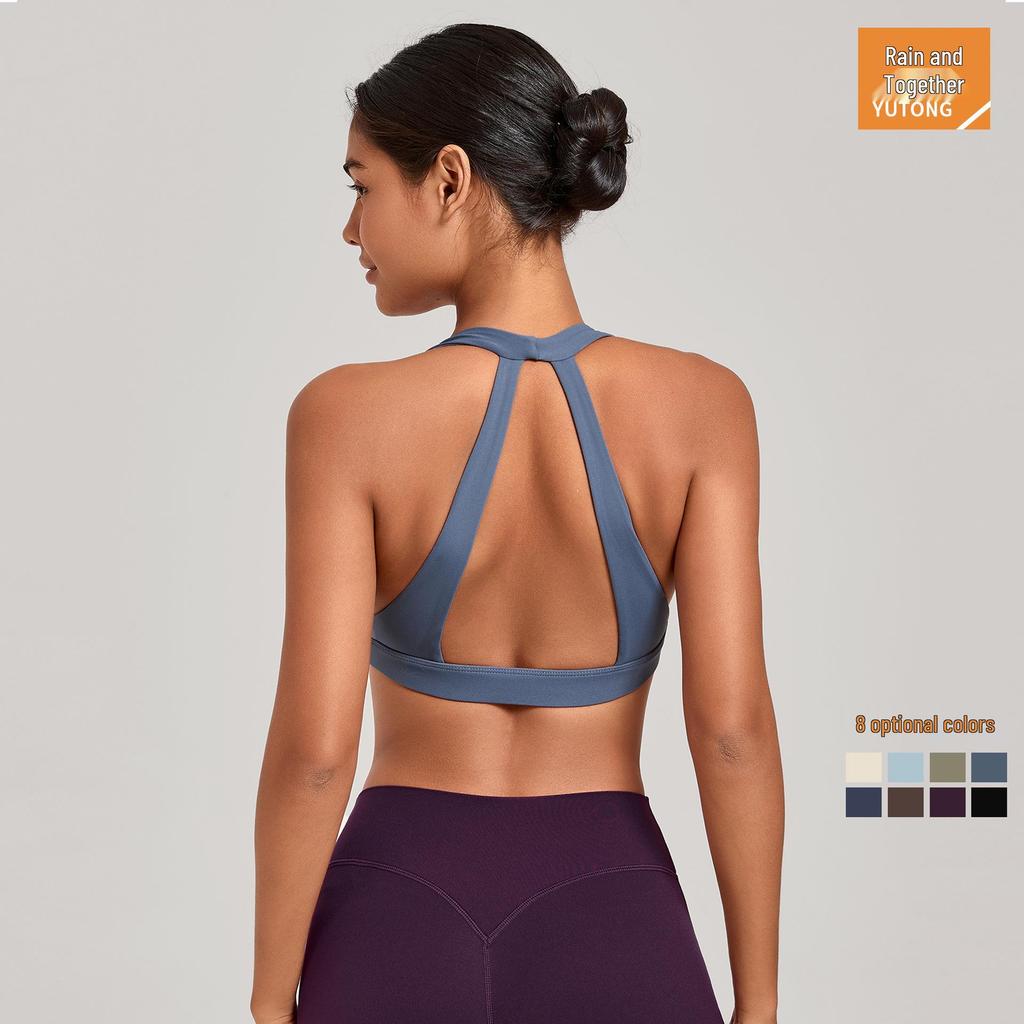 Cross-Strap Halter Neck Yoga Bra for Running and Fitness