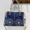 Denim Bag, Canvas, Portable Diamond Woven Bag, Trendy One Shoulder Crossbody Bag, Tote Bag