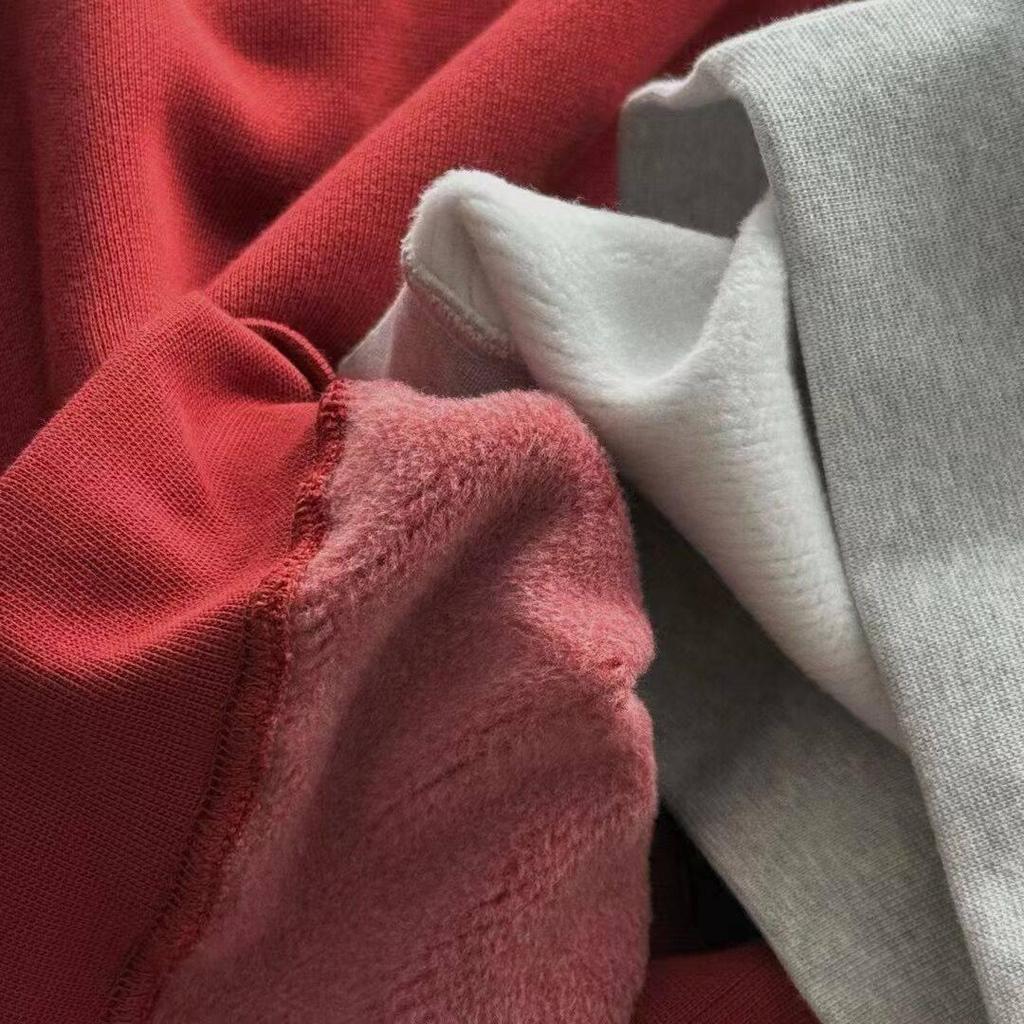 Four-Color Fleece-Lined Round Neck Sweatshirt with Mohair-Leather Label - Cozy Loose Fit for Autumn/Winter