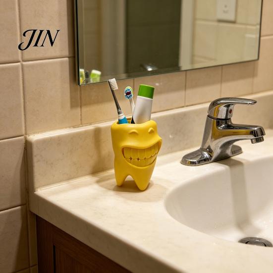 Bathroom Accessory 3D Printed Toothbrush Holder, Artistic Tooth Model Stable Base Holder Smiling Stand, Desktop Display Stand for Accessories