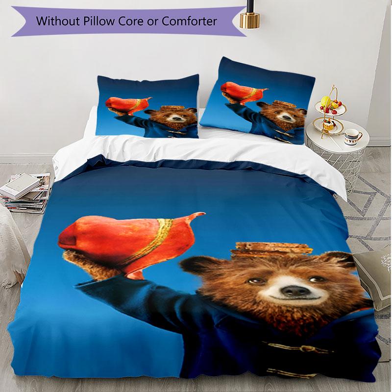 3pcs Duvet Cover Set (1*Duvet Cover + 2*Pillowcase, Without Core), Paddington Bear Print Soft All‑Season Bedding Set, Home Bedroom Decor Gift