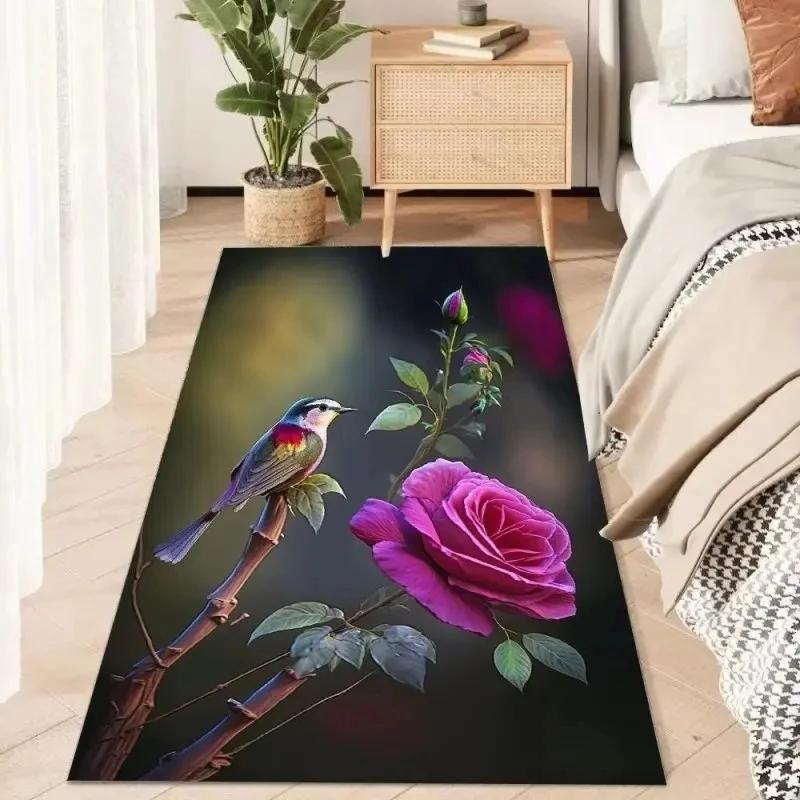 Botanical Flower Decoration Carpet Cartoon Bird Modern Carpet for Living Room Bedroom Decor Bedside Floor Mat Anti Slip Washable