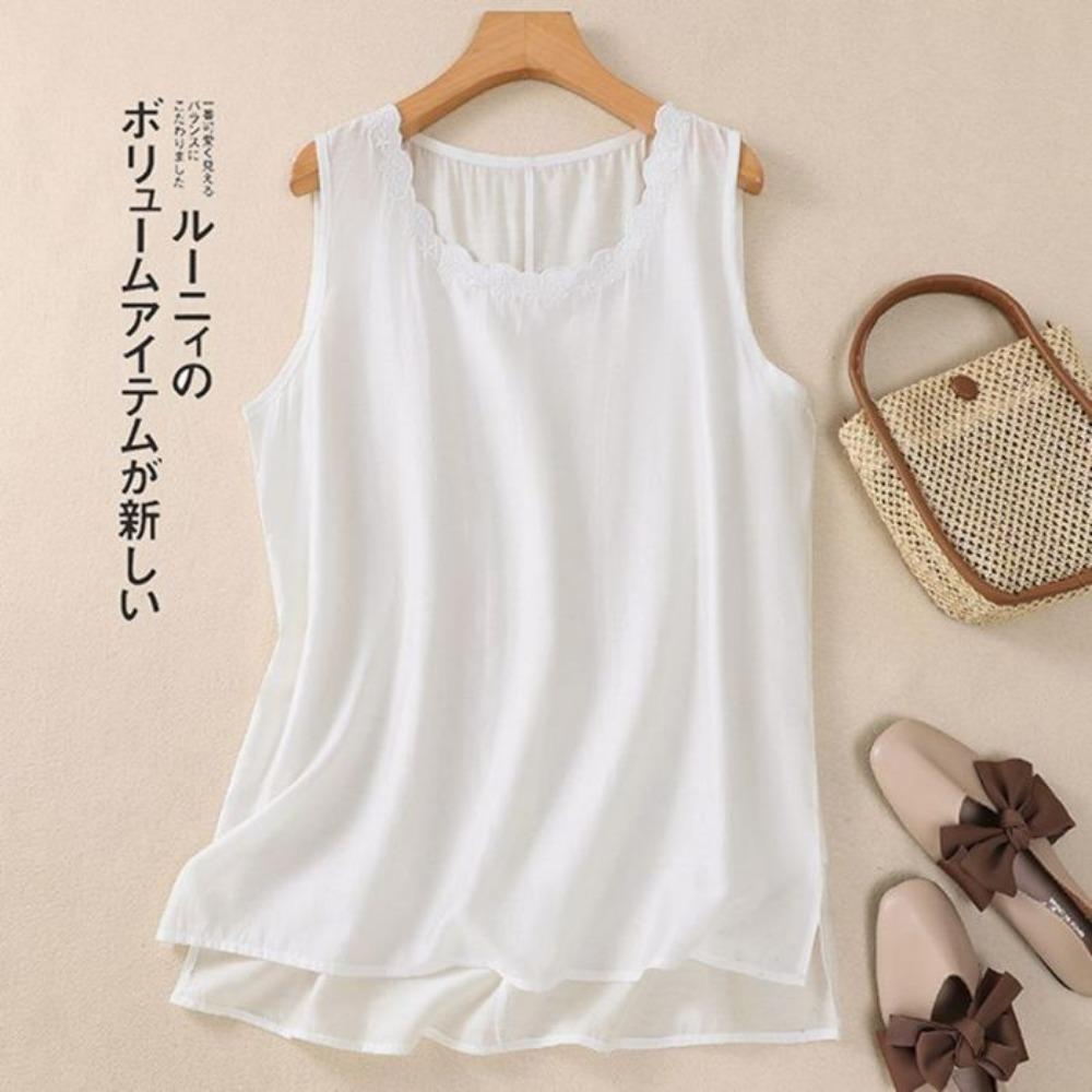 Strap Vest Women's Summer New Artistic Cotton and Linen Sleeveless Inner Layer Bottom Shirt Versatile Embroidered Round Neck