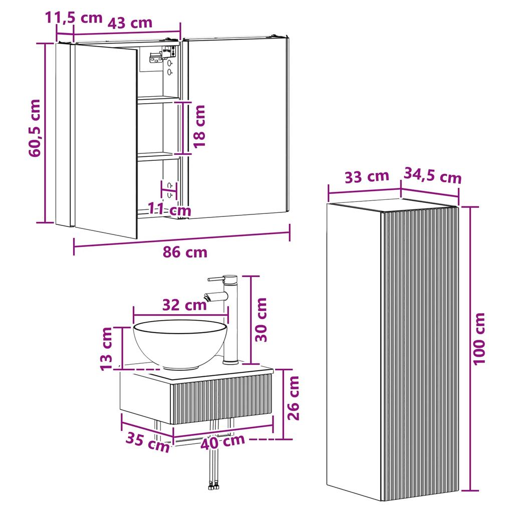 Bathroom Cabinet Set 4 pcs Sonoma Oak 43 x 11.5 x 60.5 cm