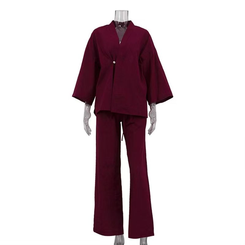 

Мода Ветер Новинка Мода Элегантный V-образный вырез Свободный топ Брюки Костюм Свободный Топ и Брюки Комплект Red L