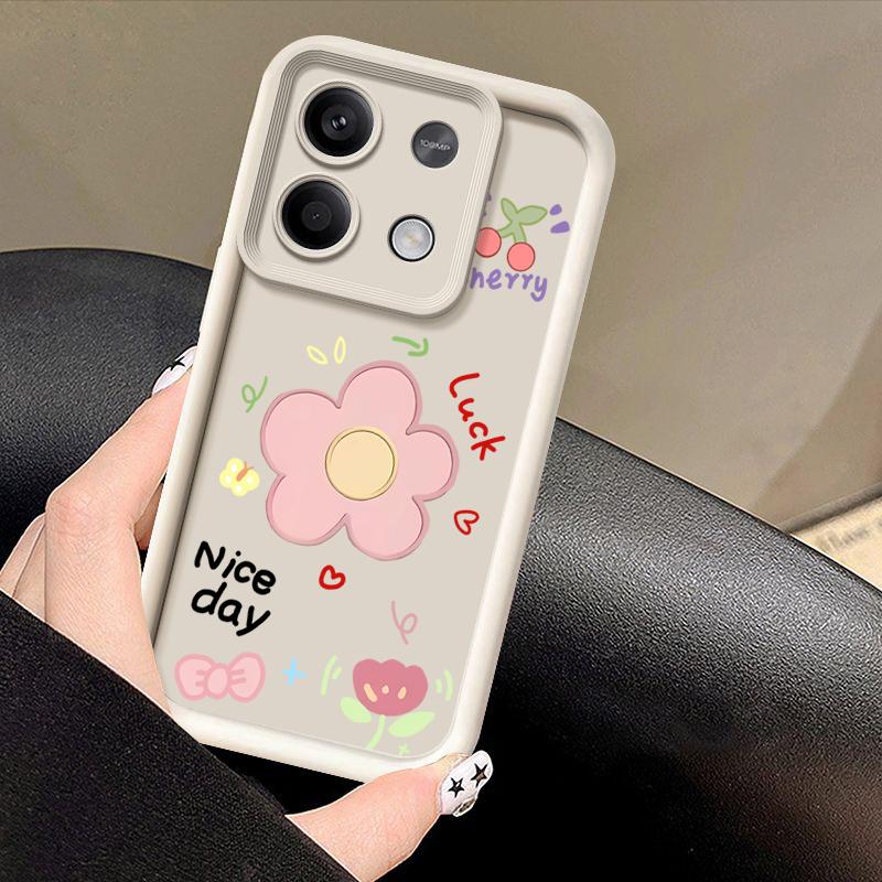 Cartoon Flower Print TPU Soft Case For Xiaomi 14T 13T Poco F6 Pro X6 X5 Redmi 13C Note 14 13 12 11 Pro 10 Lens Protection Shockproof Matte Phone Case