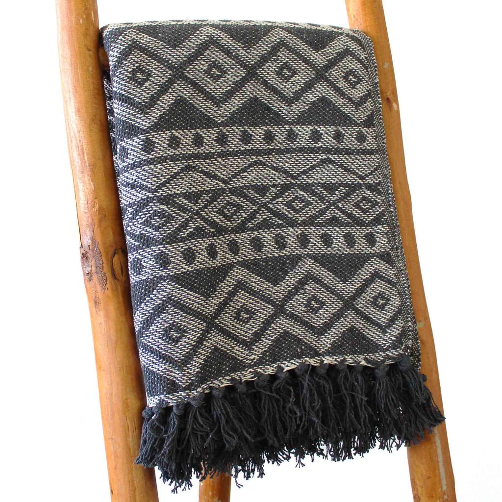 Throw Blanket Boho Grey Geometric 125x150cm