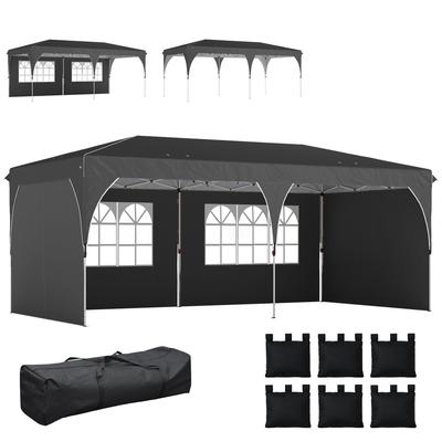 Folding Tent 6x3 M with Reflective Strips UPF 50+ Easy Assembly Central Locking System Waterproof Dark Grey