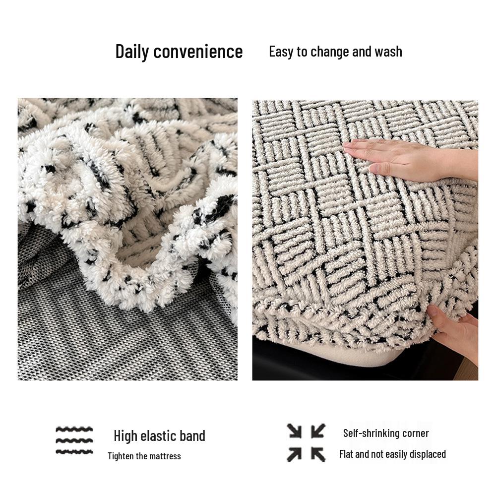 Thick Warm Jacquard Mattress Protector - Solid Color, Full-Coverage for Autumn/Winter
