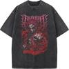 Japanese Anime Demon Slayer Akaza Graphic Washed T-shirts Women’s Men's Clothing  Harajuku Y2K Oversized Cotton Half-sleeve Tops