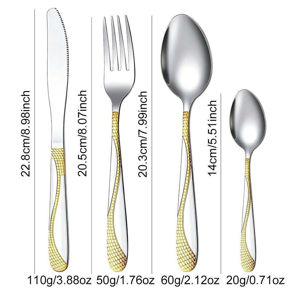4Pcs Silver Gold Stainless Steel Tableware with Dinner Knife Dinner Fork Soup Spoon Tea Spoon Delicate Household Tableware