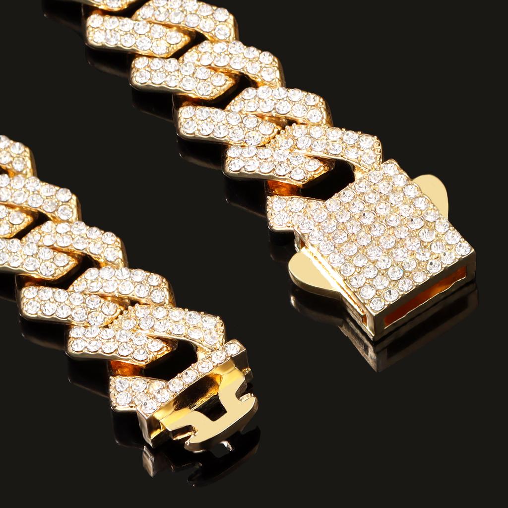 8mm Luxury Cuban Link Necklace for Men Women, Gold Silver Color Iced Out Rhinestone Chain, Hip Hop Bling Street Jewelry Gift