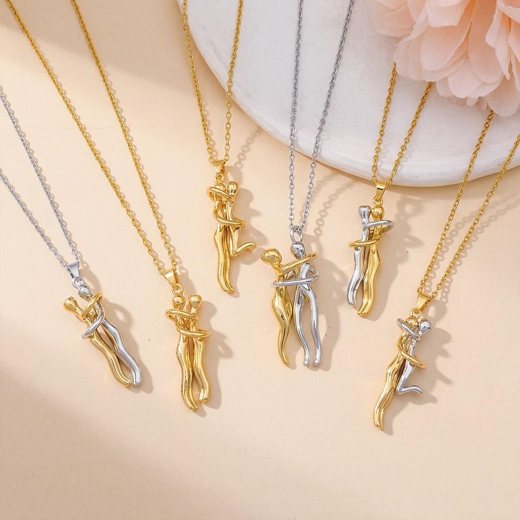 Necklace: Boys and Girls Hugging Each Other. Couple's Double-color Necklace. Minimalist and Niche Design. Unique Collar Chain.