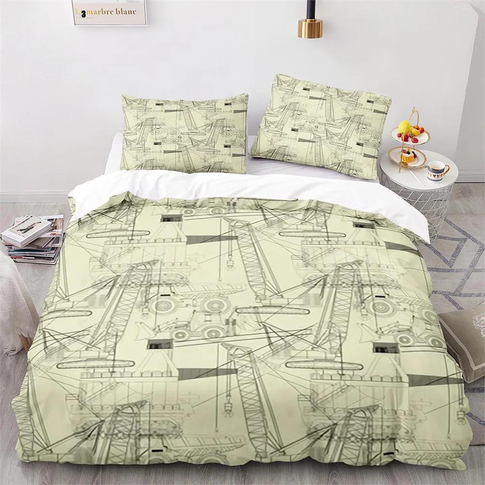 Excavator Duvet Cover Set King Queen Full Size Polyester Bedding Set Kids' Boys Girls Comforter Cover Engineering Vehicle