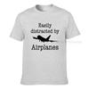 Easily Distracted By Airplanes Funny Pilot Flying Gift Tshirt Cotton Fitness Tight Tees Fitted Male Top Tshirts Slim Fit