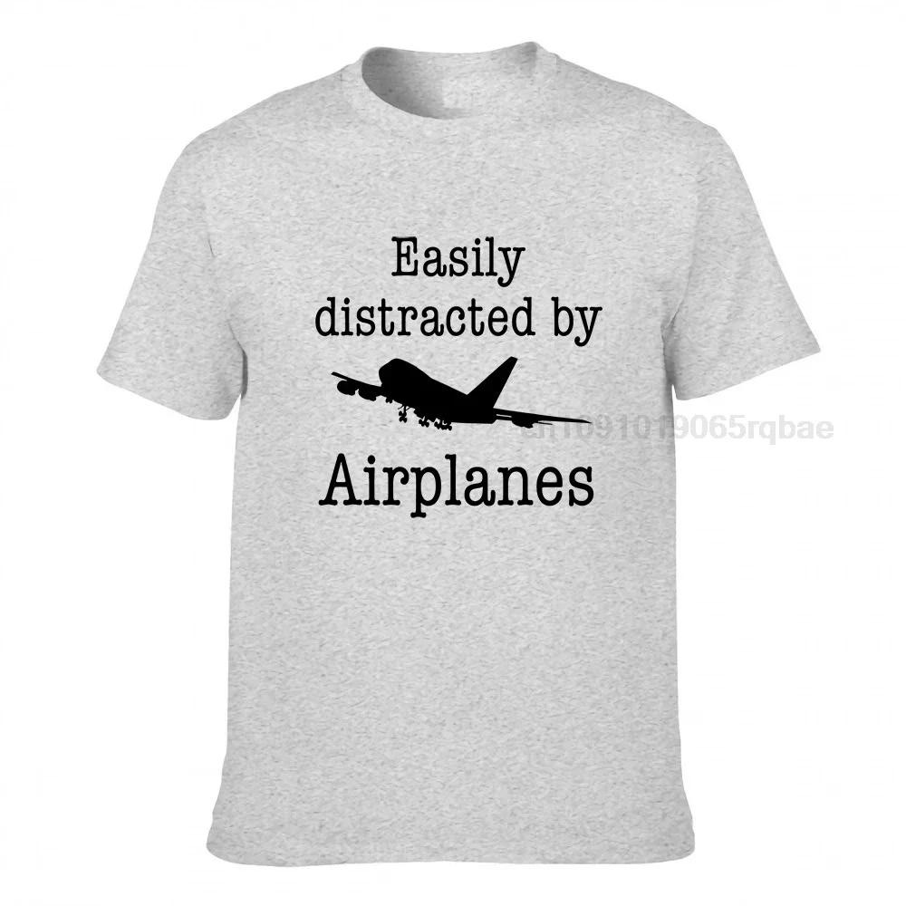 Easily Distracted By Airplanes Funny Pilot Flying Gift Tshirt Cotton Fitness Tight Tees Fitted Male Top Tshirts Slim Fit