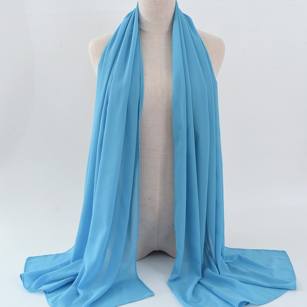 Damen einfarbiger Perlen-Chiffon-Bubbleschal, langer Seiden-Kopfschal, 70x180cm, nahöstlicher Stil