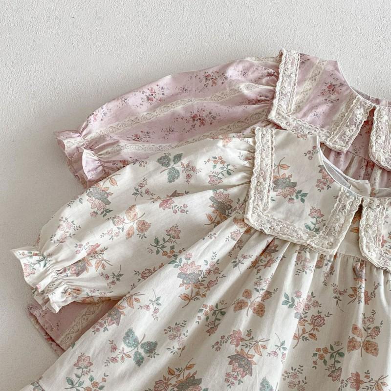 Girls Floral Dress Kids Cotton Blend Princess Fall Casual Wear