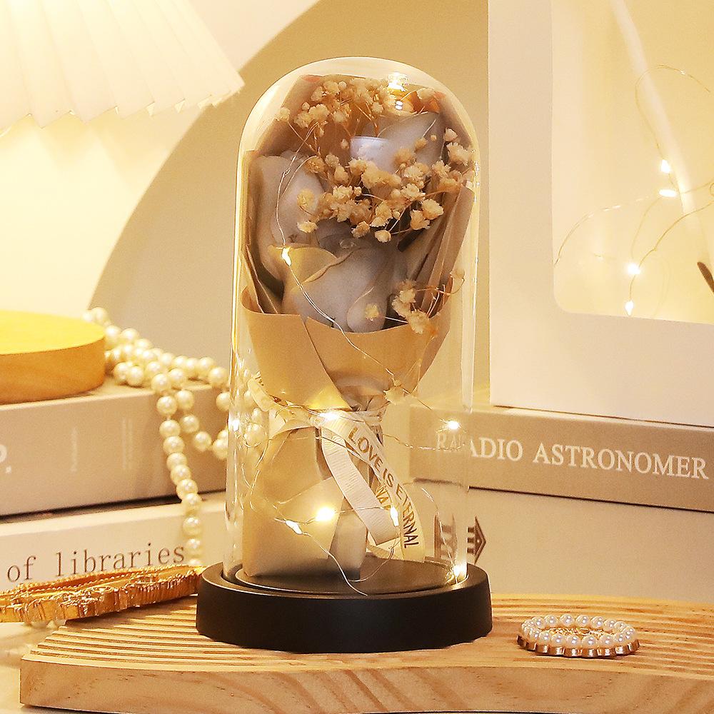 Valentine's Day Gift Eternal Flower Glass Cover Soap Rose Premium Ornament Qixi Festival Creative Gift