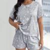 Pigiama in seta taglie forti da donna, set con maglietta e pantaloncini, 5XL, abbigliamento da casa, moda, morbido, casual, con stelle e luna, pigiama