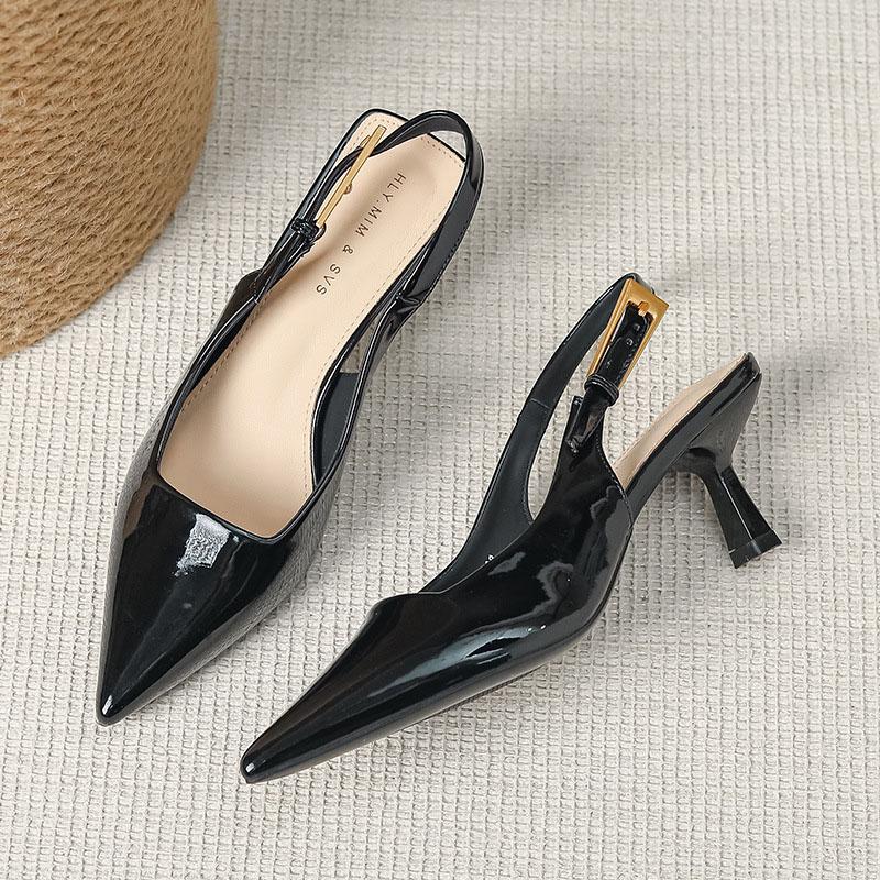 French High Heels for Women, Slim Heels, Spring/summer 2025 New Style, Pointed Buckle with Toe Closure, Sandals with Empty Back