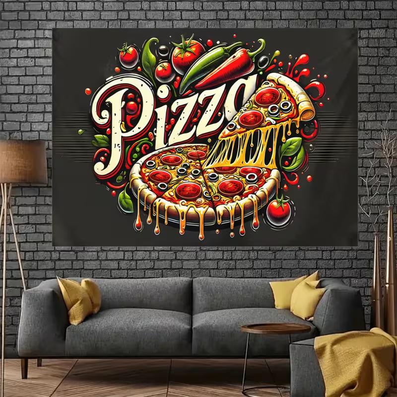 2D Colorful Pizza Graffiti Backdrop Kitchen Restaurant Banner