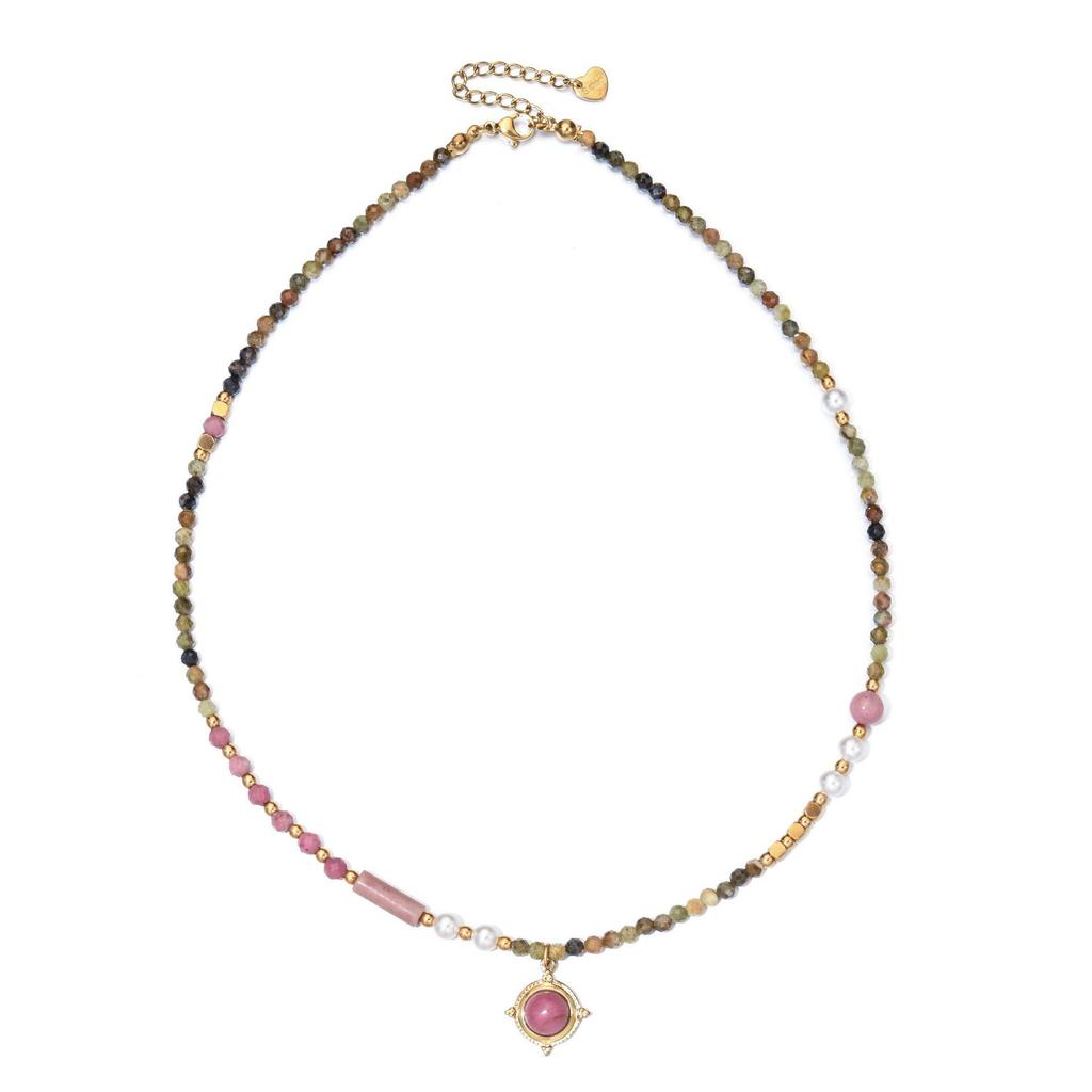 Colorful Red Vein Stone Beaded Necklace | Natural Stone Layering for a Luxurious Vacation Look