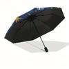 Golden Sun and Stars Circular Wall Art Decor Umbrella, Portable 3-Fold Compact Umbrella for Men & Women R133