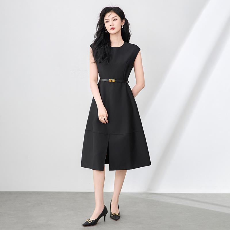 High-End Commuting Slimming Sleeveless Court Style Women's Dress - Summer Waist-Cinching Vest Dress
