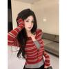 Shufurong Korean Striped Faux Two-Piece Long Sleeve Knit Top for Women - Autumn/Winter Slimming Round Neck