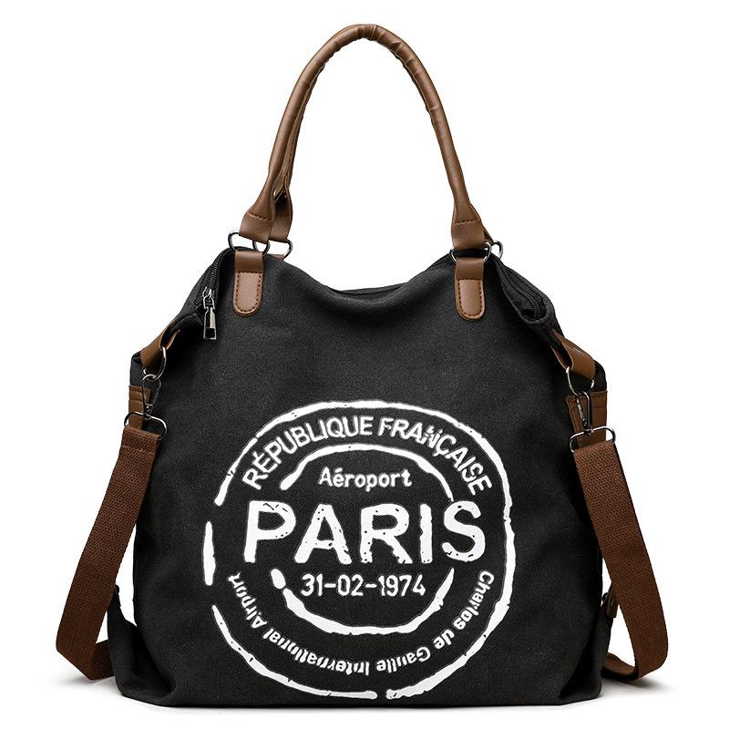 Large Capacity Letter Print Canvas Tote Shoulder Crossbody Bag Women Casual Commuter School Handbag чёрный