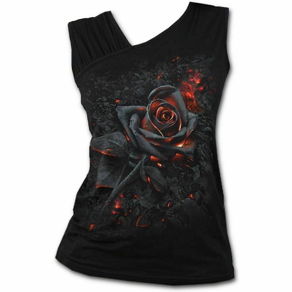 

SPIRAL DIRECT BURNT ROSE Gathered Shoulder Slant Vest Top/Thorn/Goth wbr/ ic/Flames Unisex T-Shirt XXL